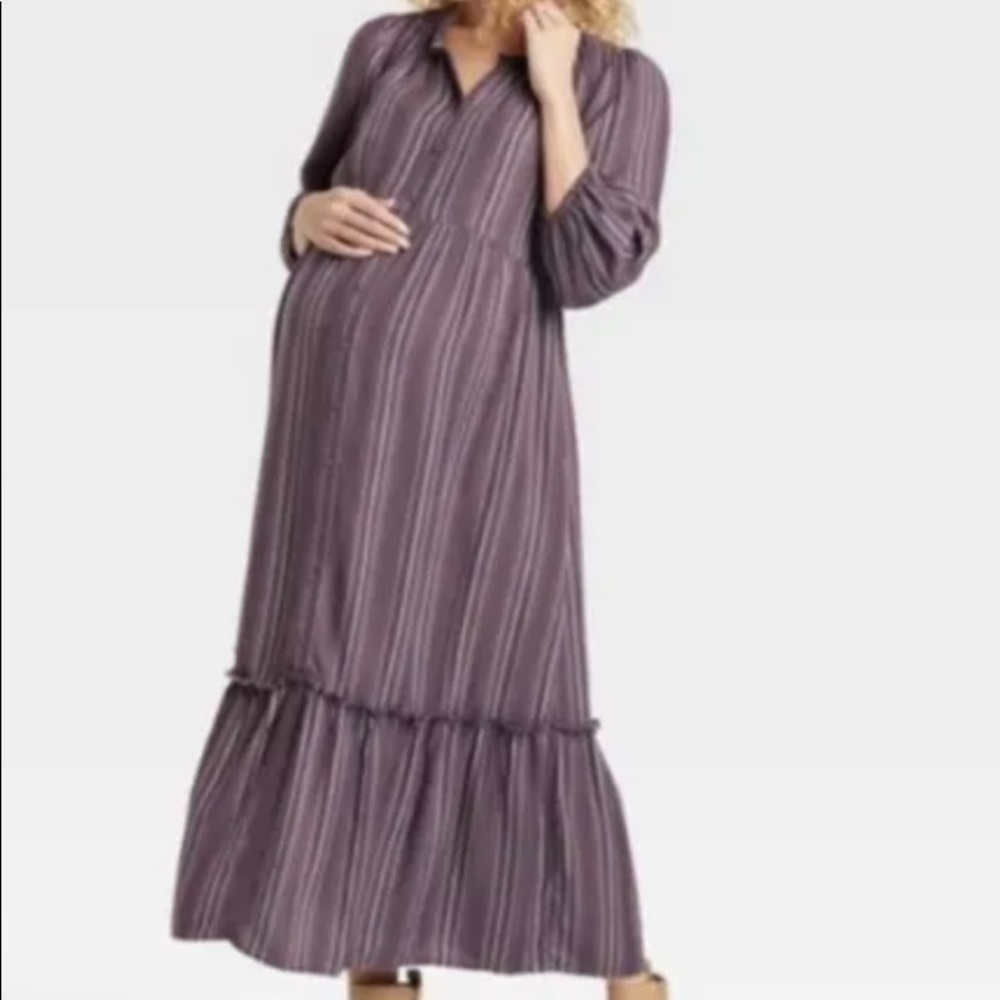 Isabel Maternity, purple striped long sleeve maxi style dress Sz XS NWT